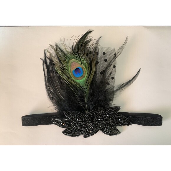 Flapper 1920s Feather Gatsby Style Headband SWEETV Roaring 20s Black NEW in Box - Picture 1 of 8
